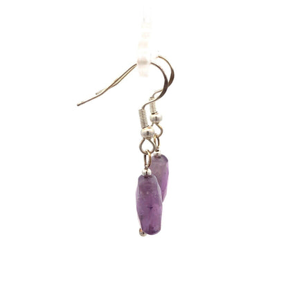 925 Sterling Silver Rectangle Faceted Amethyst Dangle Hook Earrings
