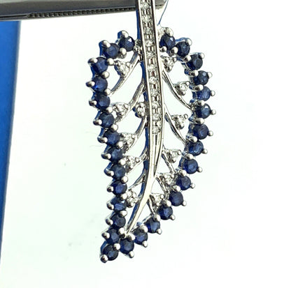 Designer GRP Blue Sapphire Diamond 925 Sterling Silver Leaf Nature Pendant