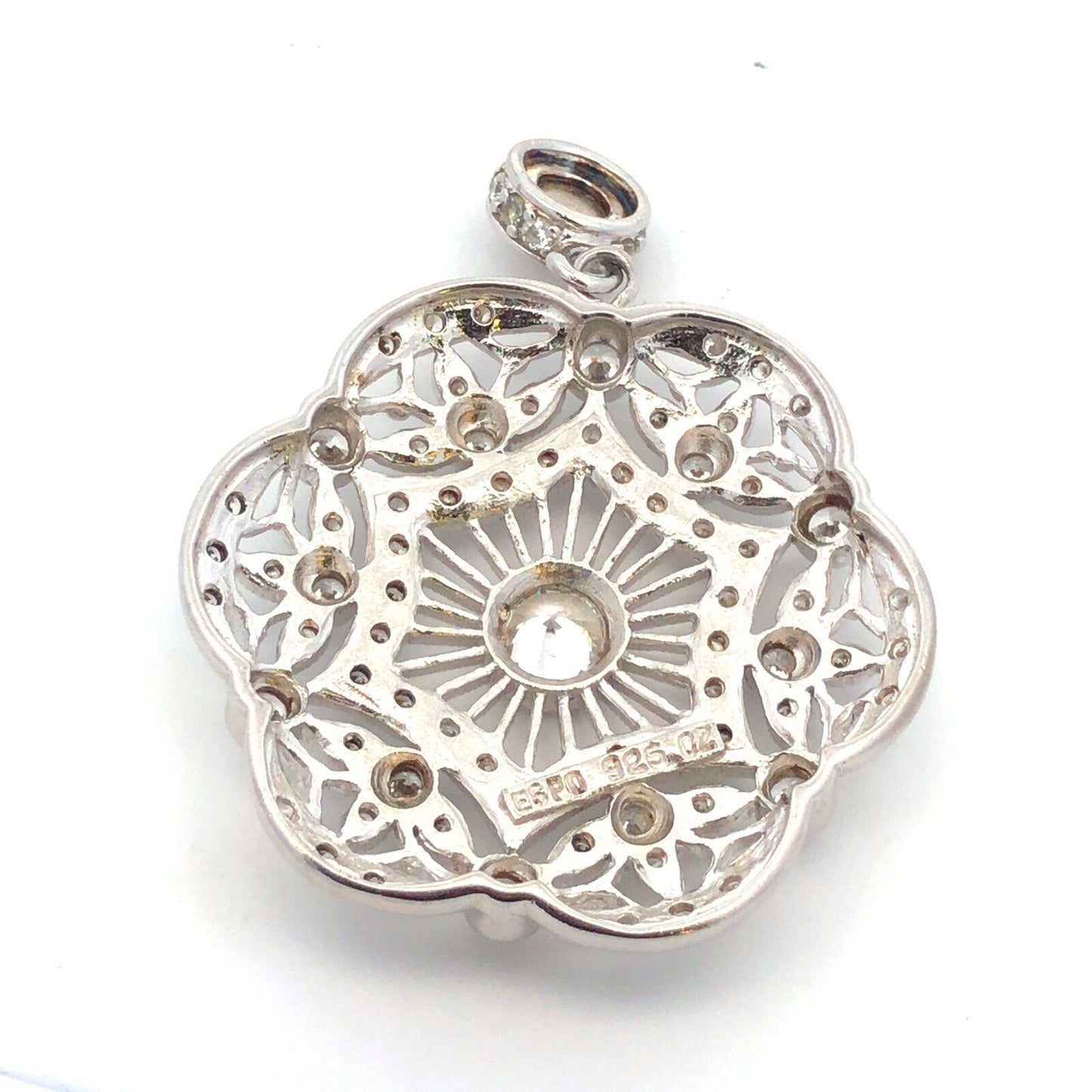 Joseph Esposito ESPO 925 Sterling Silver CZ Lacey Filigree Diamonique Pendant