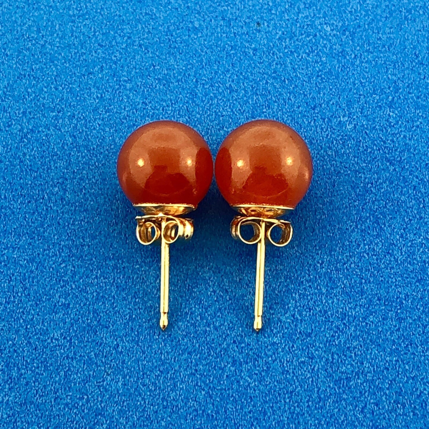 Gorgeous 14k Yellow Gold Carnelian Sphere Bead Stud Earrings w/ Friction Backs