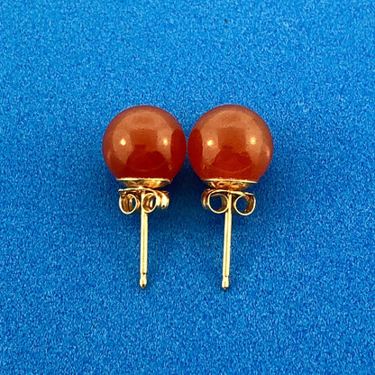 Gorgeous 14k Yellow Gold Carnelian Sphere Bead Stud Earrings w/ Friction Backs