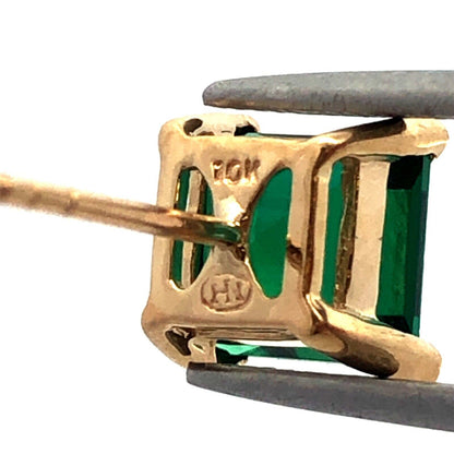 Designer 10K Yellow Gold Square Princess Cut Green Tourmaline Stud Earrings