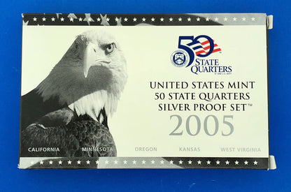 2005 S United States Mint 50 State Quarters 5 Coin Silver Proof Set OMP/COA
