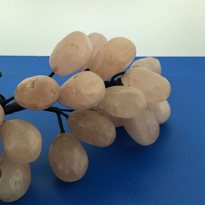 Mid Century Rose Quartz Grape Cluster Hand Carved Jade Leaves Decorative