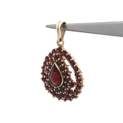 Designer Silver Gold Vermeil Pear Round Garnet Statement Pendant