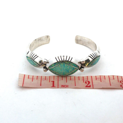 Native American Jerry T Nelson 925 Sterling Silver Blue Opal Oval Cuff Bracelet