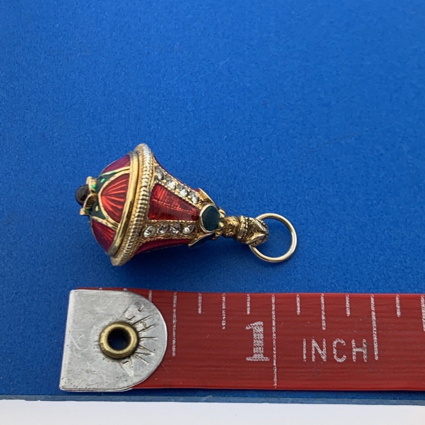 Sterling Silver 925 Vermeil Green Red Enamel CZ Christmas Bell Pendant Charm