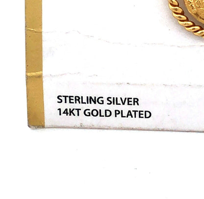 Jessica Simpson 925 Sterling Silver 14K Gold Plated Round Coin Pendant Necklace