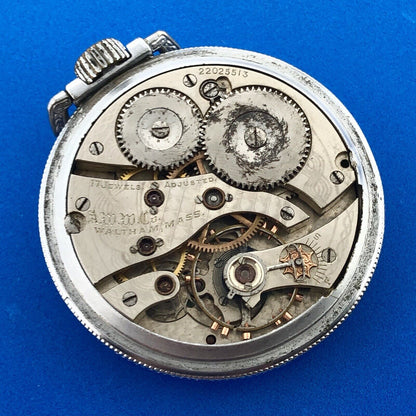 Waltham Silver Toned Open Face Grade 635 17j Model 1908 Pocket Watch Not Running