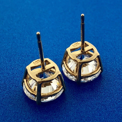 Stunning 14K Yellow Gold Round 4tcw Cubic Zirconia Wedding Bling Stud Earrings