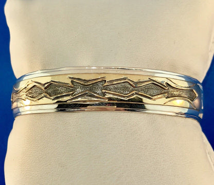 Vintage TA Begay Navajo Sterling Silver 12 Gold Filled Storyteller Cuff Bracelet