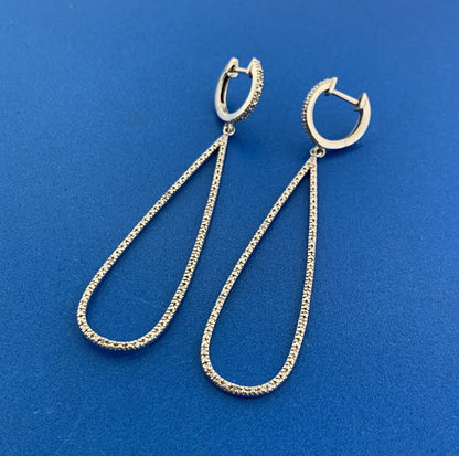 Designer 925 Sterling Silver Diamond Accented Elongated Hoop Earrings