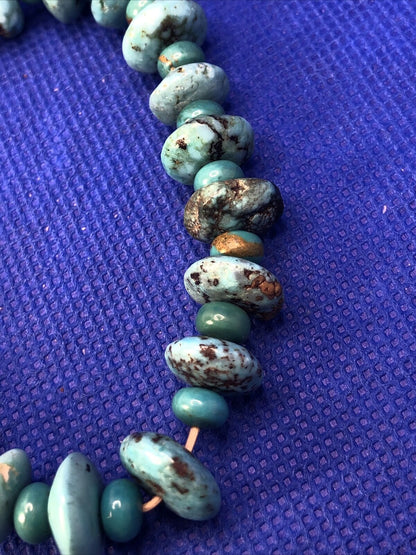 Estate Flat Round Beaded Natural Turquoise Elastic Cord Bracelet