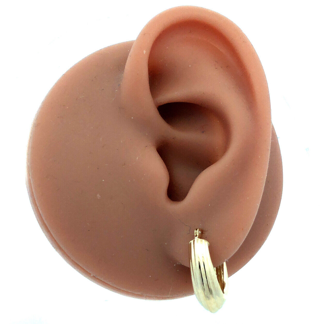 Designer JCM 14K Yellow Gold Textured Puffy Oval Huggie Hoop Earrings