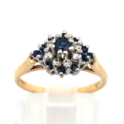 Vintage 14K Yellow White Gold Sapphire Diamond Star Flower Cluster Cocktail Ring