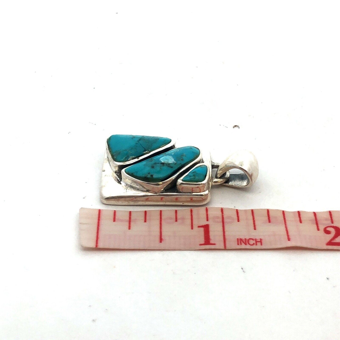 Estate 925 Sterling Silver Turquoise Cabochon Bezel Rectangle Statement Pendant