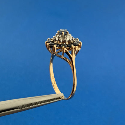 14K Yellow Gold Sapphire Diamond September Anniversary Empire Cluster Ring