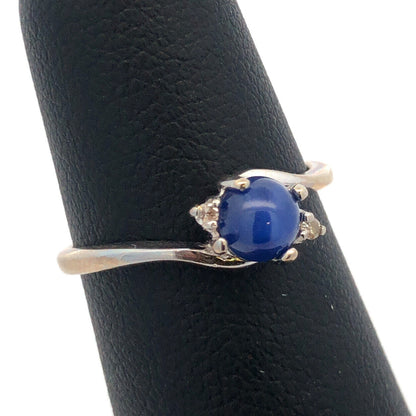 Vintage 10K White Gold Blue Star Sapphire Diamond Accented Cocktail Ring