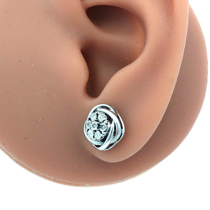 Designer 925 Sterling Silver Round Diamond Cluster Flower Stud Earrings