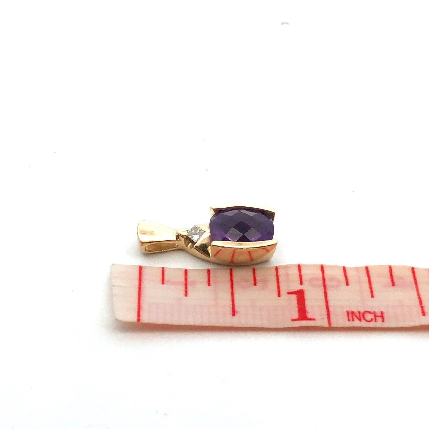 Designer GS 14K Yellow Gold Cushion Cut Amethyst Diamond Modernist Oval Pendant