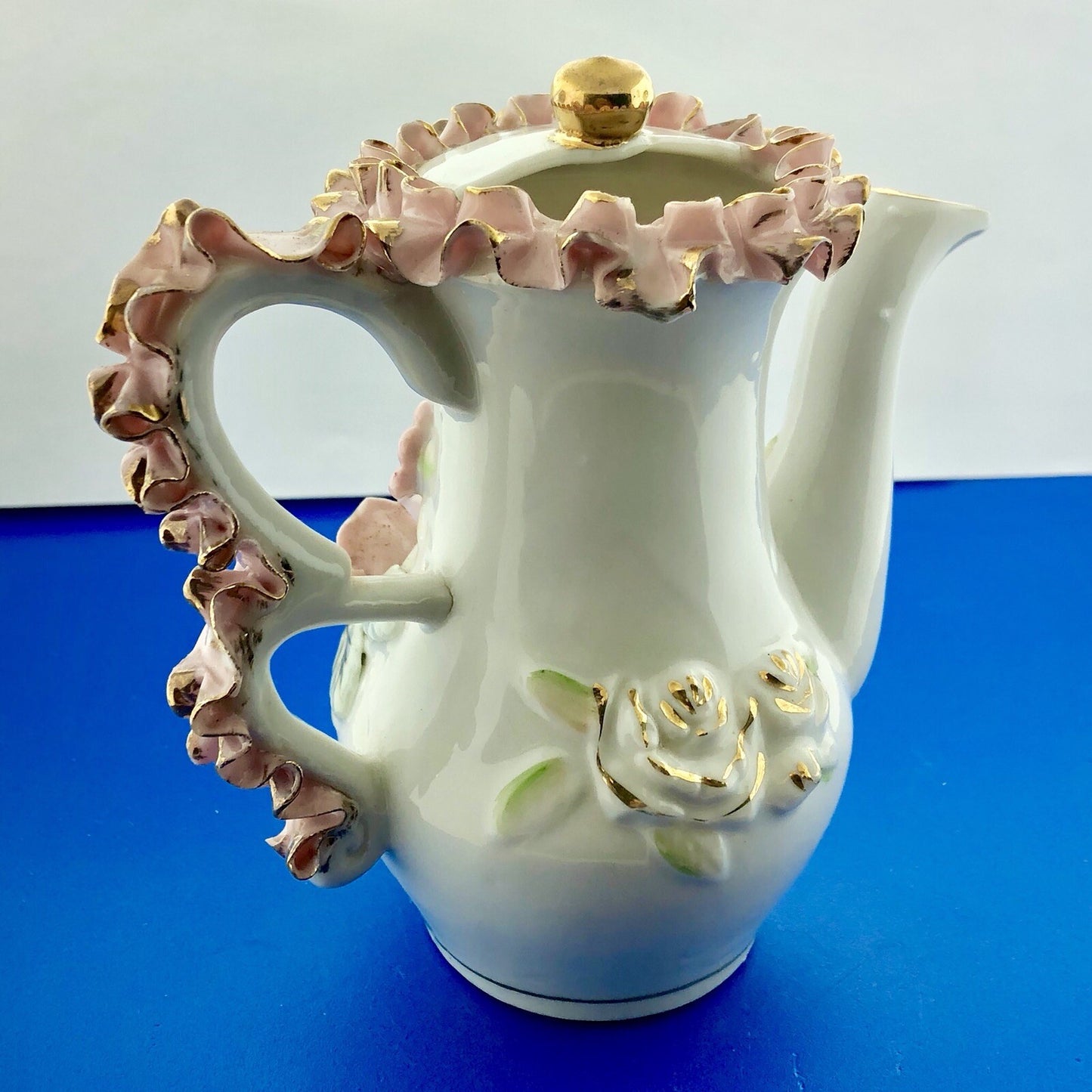 1921-1941 Yoko Boeki Hand Painted Rose Gold Tip Demitasse Cream Pitcher Marked