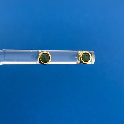 Vintage 18K Yellow Gold Green Glass Cabochon Petite Starter Stud Earrings