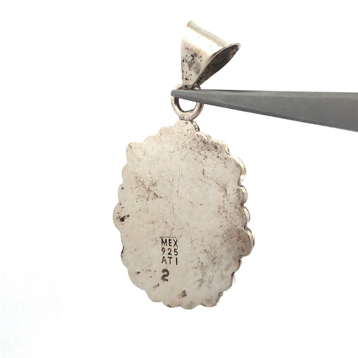 Designer ATI Mexico 925 Sterling Silver Oval Blue Cat's Eye Statement Pendant