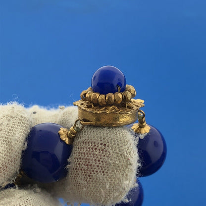 Mid Century Miriam Haskell Cobalt Blue Lucite Beads Gold Tone Statement Necklace