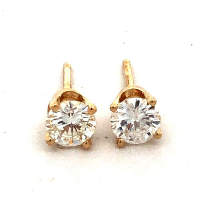 Estate 14K Yellow Gold Round Diamond Solitaire Stud Earrings