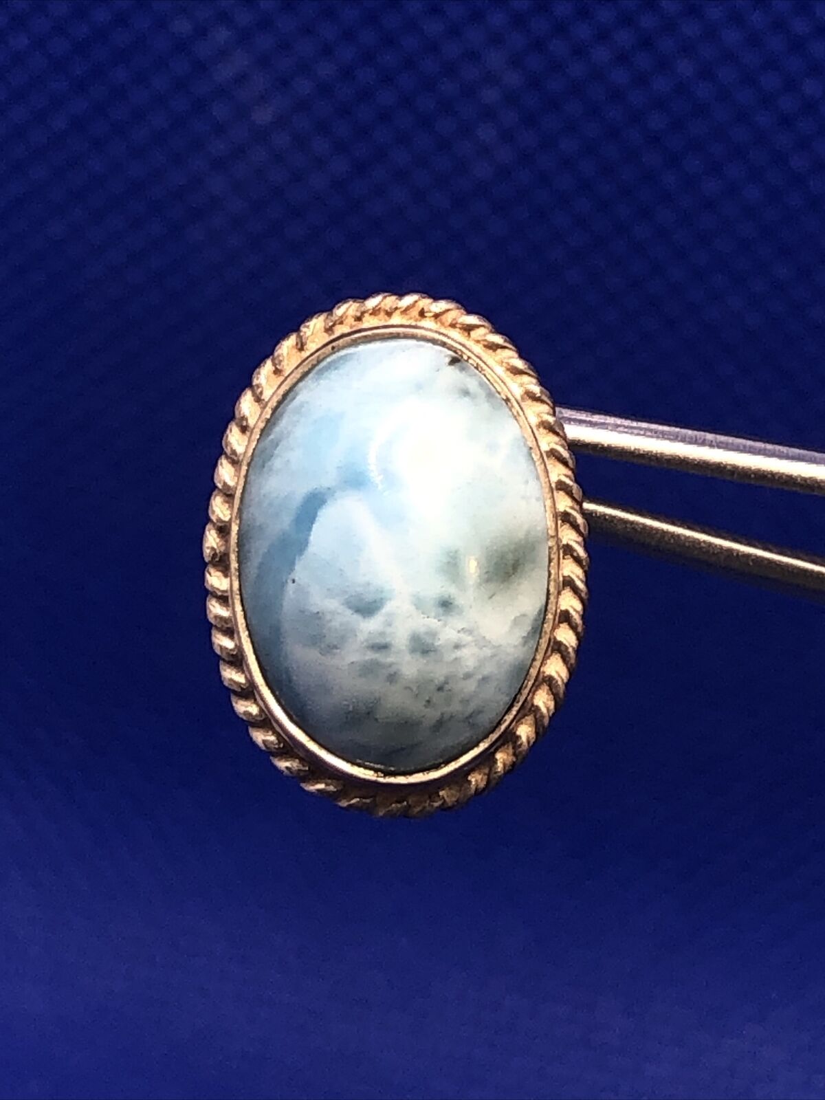 Vintage 925 Sterling Silver Blue Larimar Oval Statement Stud Earrings