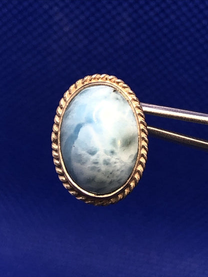 Vintage 925 Sterling Silver Blue Larimar Oval Statement Stud Earrings