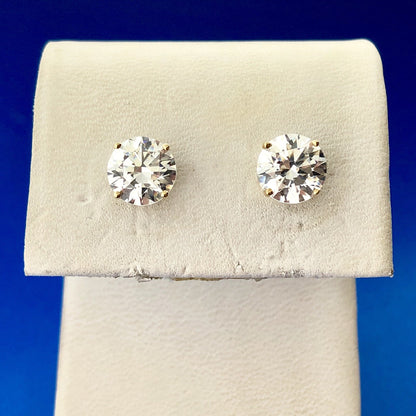 Stunning 14K Yellow Gold Round Cubic Zirconia CZ Statement Stud Earrings