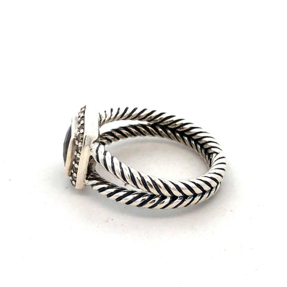 David Yurman 925 Sterling Silver Smoky Quartz Diamond Halo Petite Albion Ring