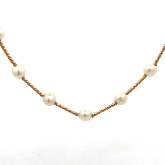 Designer 14K Yellow Gold 4.5 mm Cultured Freshwater Pearl Station Necklace