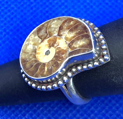 Vintage Ammonite 925 Sterling Silver Shell Fossil Size 5.5 Statement Ring