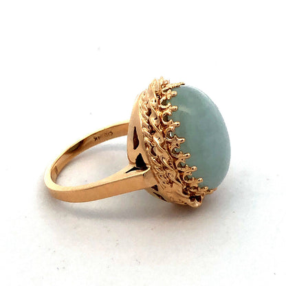 Designer CID 14K Yellow Gold Oval Cabochon Jade Statement Ring
