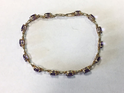 10k Yellow Gold Oval Amethyst February Birthday Anniversary Tennis Bracelet