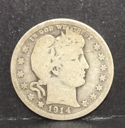 1914 P Silver Barber Quarter Better Key Date Philadelphia Coin Rare Scarce