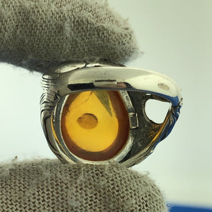 Stunning Sterling Silver 925 Cabochon Teardrop Amber Statement Ring Size 6.25
