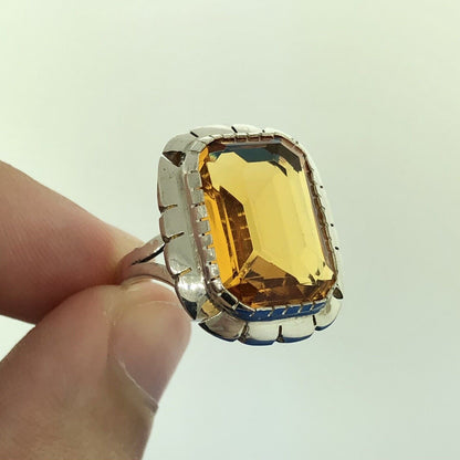 Designer 925 Sterling Silver Rectangle Orange Cubic Zirconia CZ Solitaire Ring