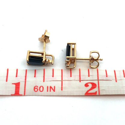 Designer 14K Yellow Gold Emerald Cut Sapphire Diamond Accented Stud Earrings