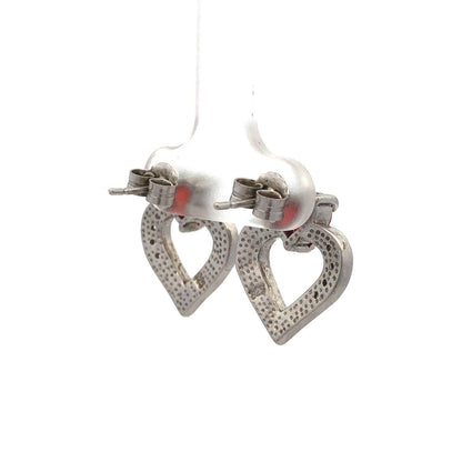 Unusual 925 Sterling Silver Red White Cubic Zirconia Opal Heart Stud Earrings