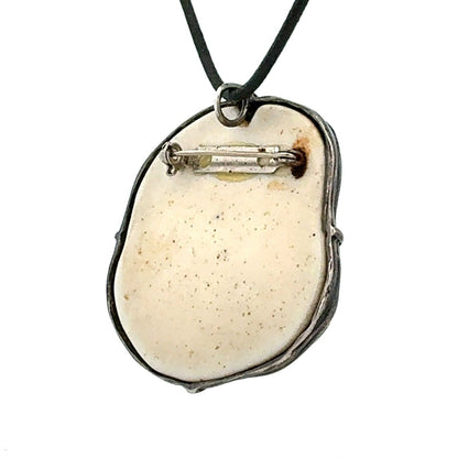 Vintage Sterling Silver Stone Carved Horse Statement Pendant Leather Necklace