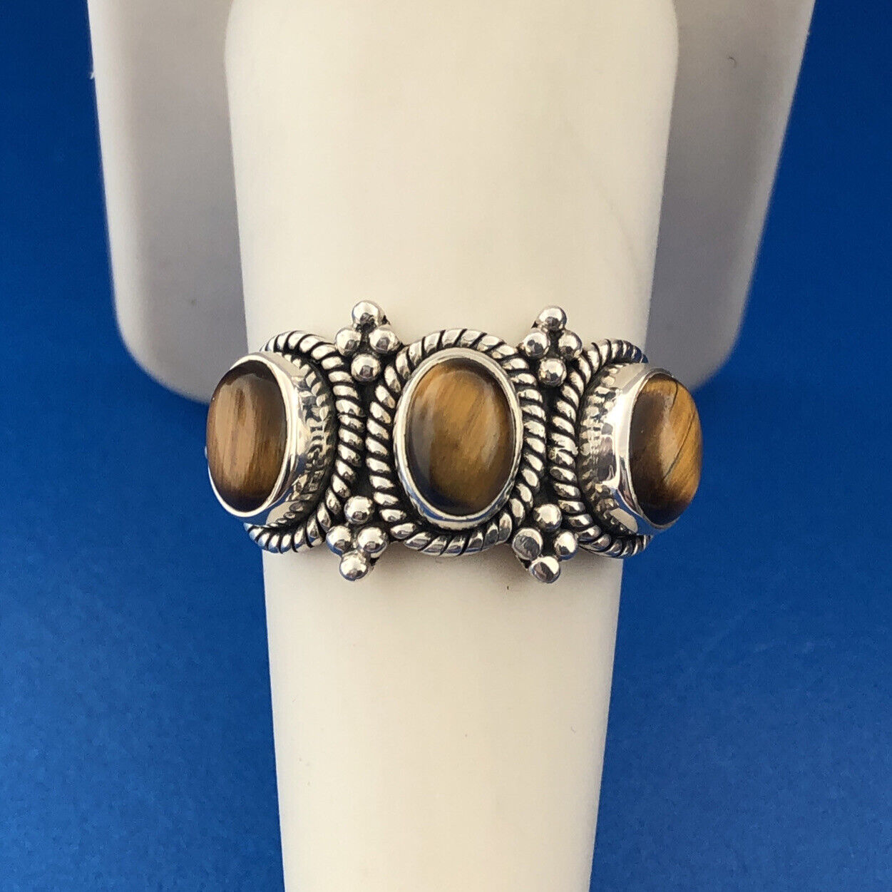 Designer D Paulus Sterling Silver 925 Tigers Eye Trio Statement Cocktail Ring