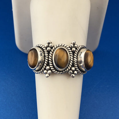 Designer D Paulus Sterling Silver 925 Tigers Eye Trio Statement Cocktail Ring