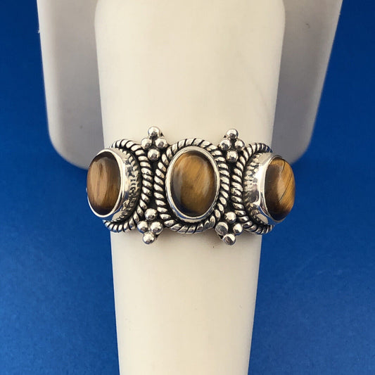 Designer D Paulus Sterling Silver 925 Tigers Eye Trio Statement Cocktail Ring