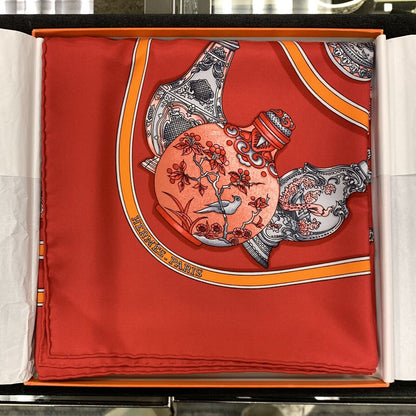 Hermes Carre 90 100% Silk Twill Crimson Qu'importe Flacon Neckerchief Scarf