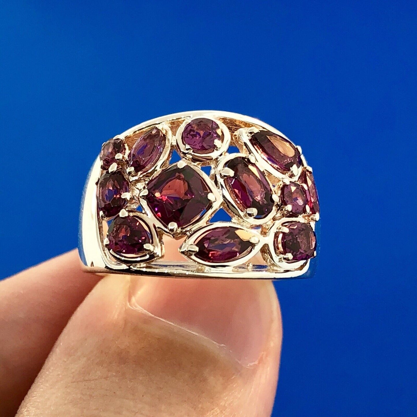 Designer LJ Sterling Silver Pink Tourmaline Cluster Statement Cigar Band Ring