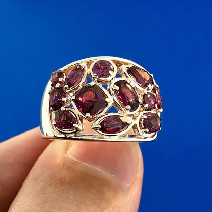 Designer LJ Sterling Silver Pink Tourmaline Cluster Statement Cigar Band Ring