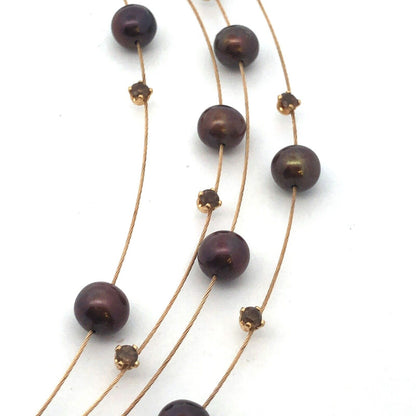 Adi Paz ZRW Israel 14K Yellow Gold Smoky Quartz Chocolate Pearl Cable Necklace